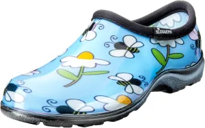 Sloggers Original Waterproof Rain and Garden Shoe for Women– Outdoor Slip-On Garden Clog - Made in The USA with Premium Comfort Insole and Arch Support - Lt Blue Bee Print, Size 9