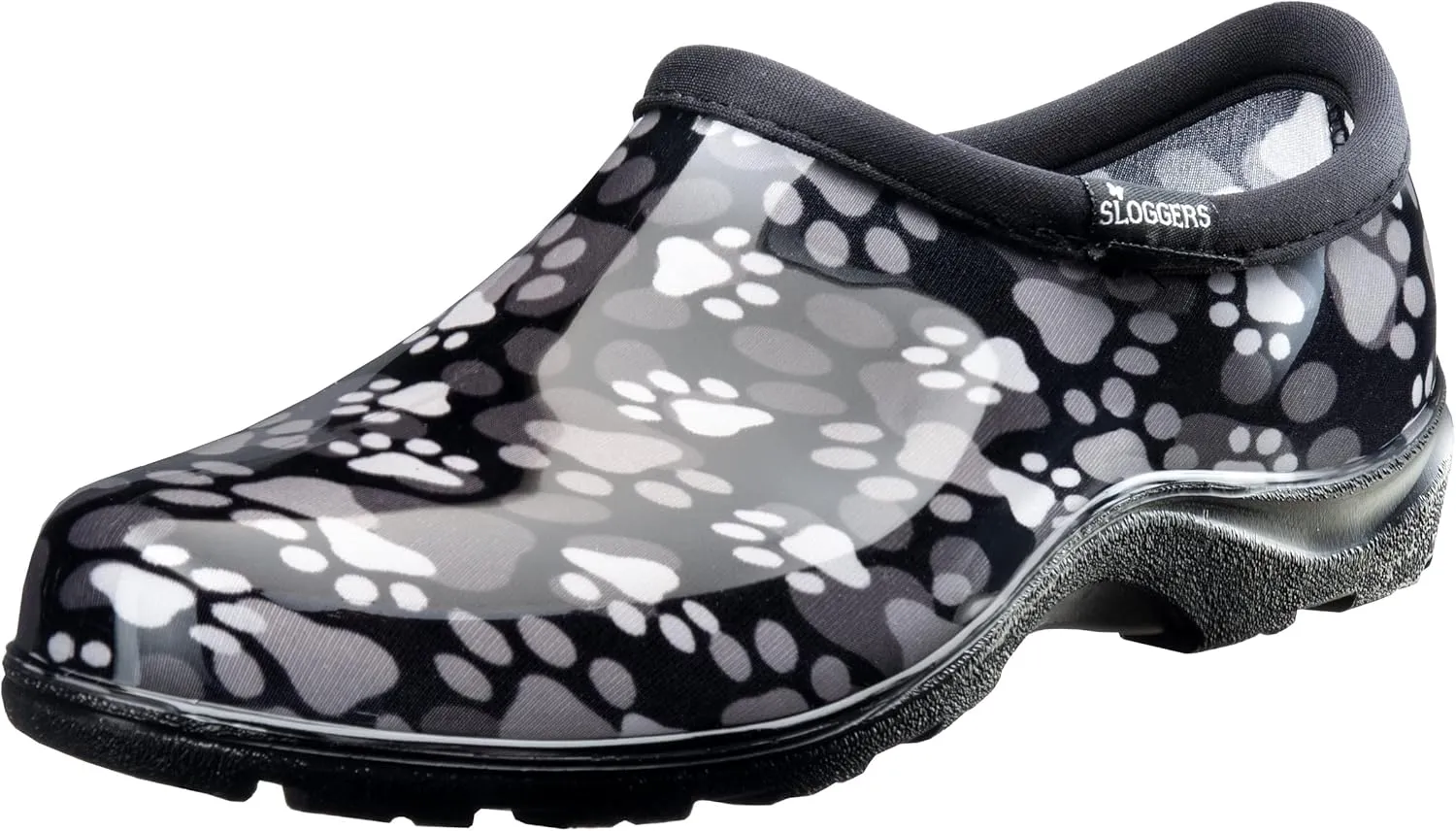 Sloggers Original Waterproof Rain and Garden Shoe for Women– Outdoor Slip-On Garden Clog - Made in The USA with Premium Comfort Insole and Arch Support - Paw Print Black/White, Size 10