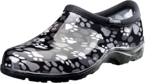 Sloggers Original Waterproof Rain and Garden Shoe for Women– Outdoor Slip-On Garden Clog - Made in The USA with Premium Comfort Insole and Arch Support - Paw Print Black/White, Size 10