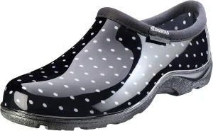 Sloggers Original Waterproof Rain and Garden Shoe for Women– Outdoor Slip-On Garden Clog - Made in The USA with Premium Comfort Insole and Arch Support - Polka Dot Print Black and White, Size 7