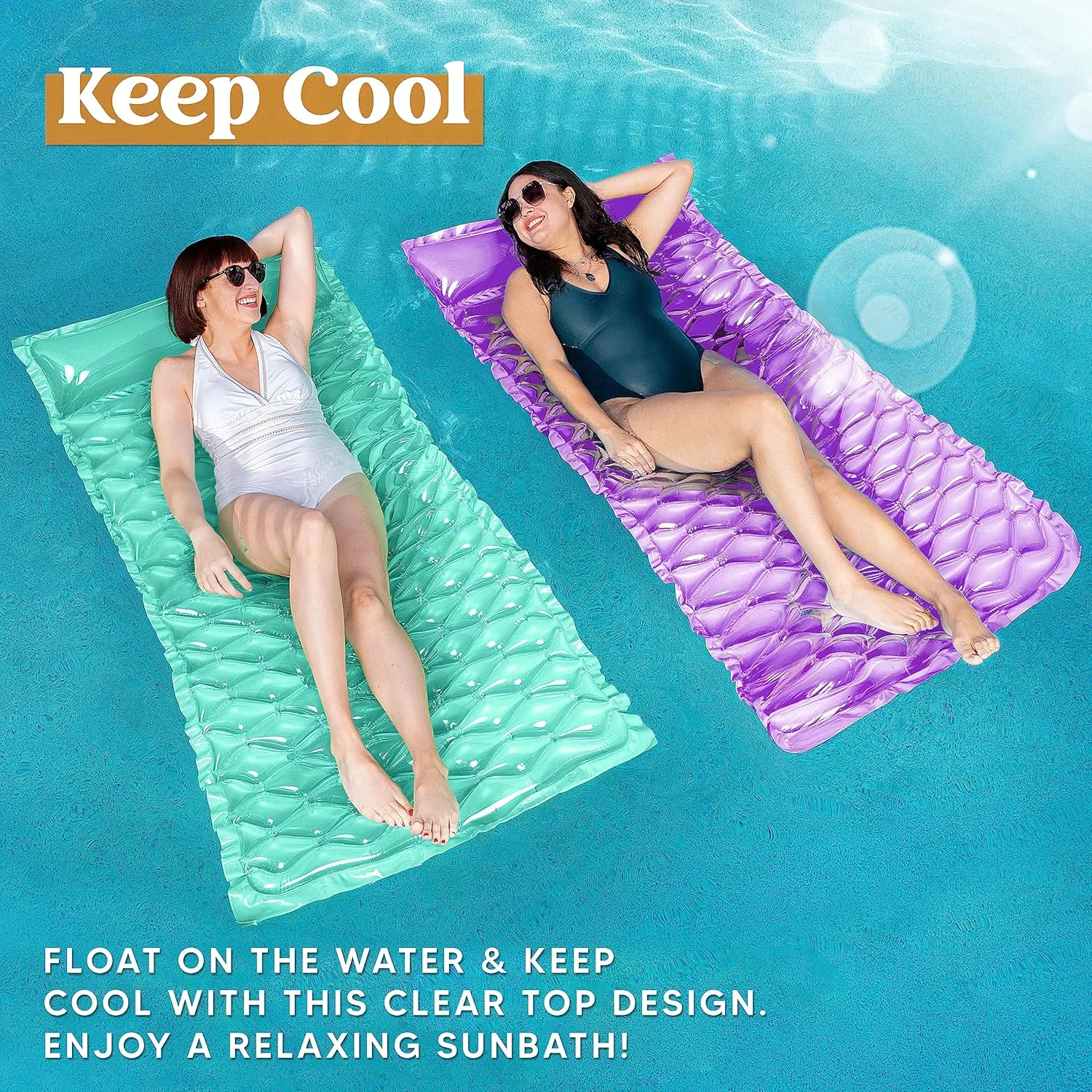 Sloosh 3 Pack Inflatable Pool Mat Swimming Pool Mattress Float Lounge with Headrest, Pool Float Air Mat for Adults 64x32 inch