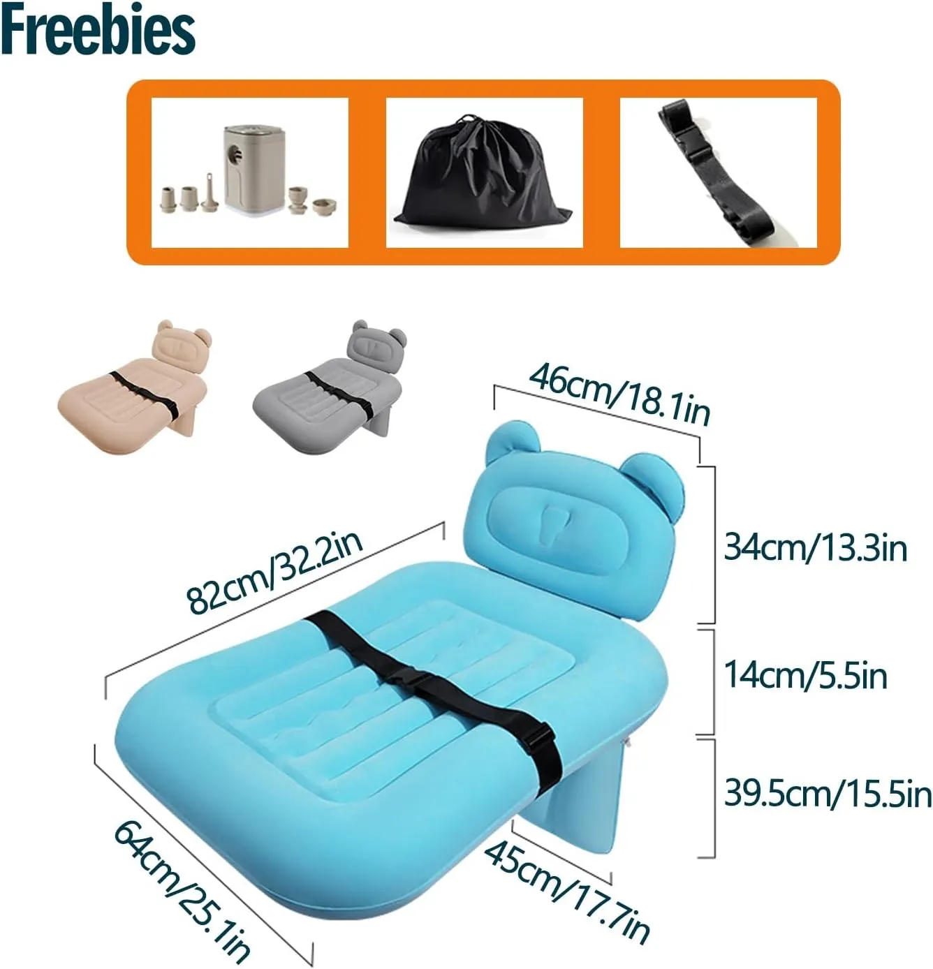 Small Air Mattress, Kids Car Bed Ultralight Portable Car Bed Backseat Foldable with Air Pump for Flying Sleep(Gray)