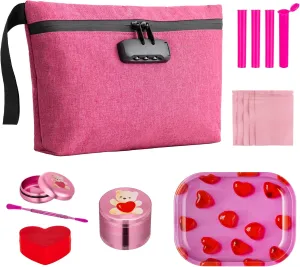 Smell Proof Bag with Combination Lock, Large Odor Proof Containers, Carbon Lined Pouch, Water Resistant, Airtight Zipper, Travel Storage Kit, Pink