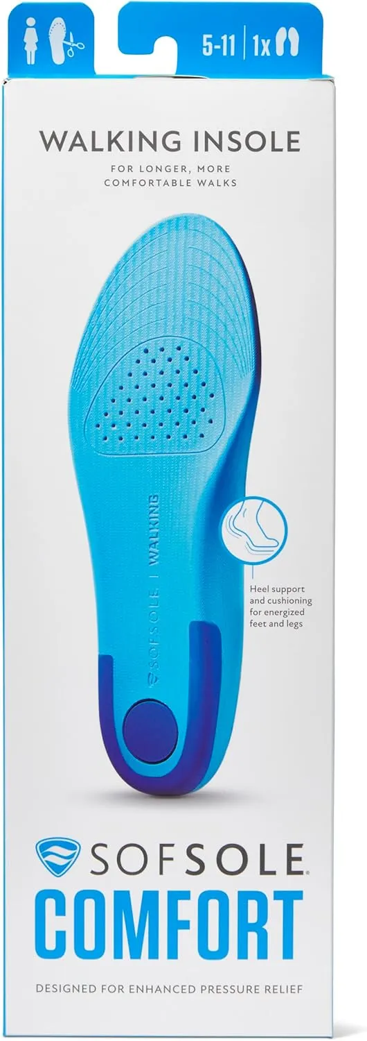 Sof Sole Walking Insoles for Men and Women – Cobra Heel Wrap Stability, Targeted Heel Cushioning, Breathable Top Cover, Trim-to-Fit, Medium Profile – Comfort Insoles for Walking and Reducing Fatigue