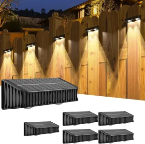 Solar Fence Lights 6 Pack, Solar Powered Deck Lights Outdoor Waterproof, Dusk to Dawn Wall Lights Solar Step Light Warm/Cool White & RGB Mode for Patio Railing Yard Decorative