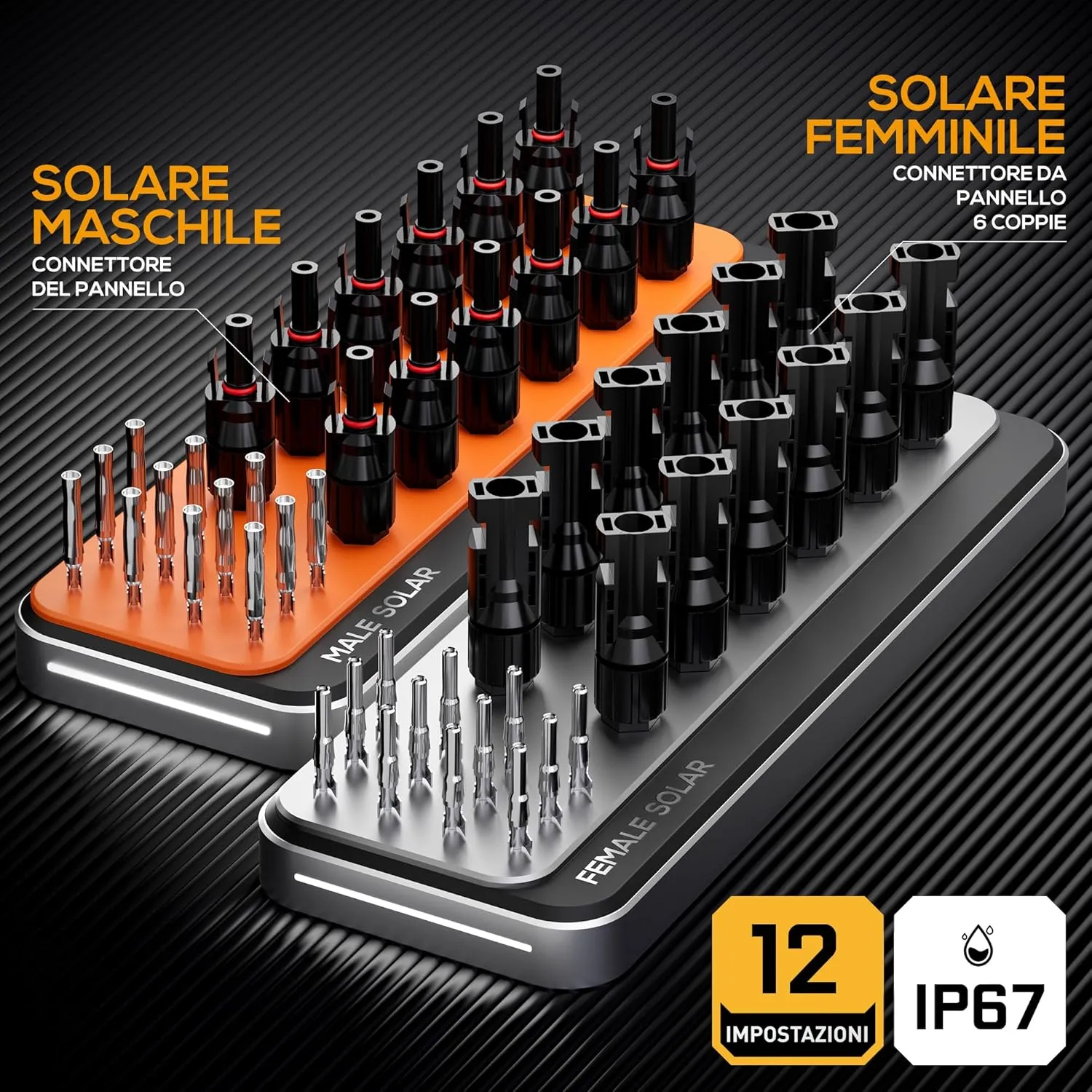 SOMELINE® Solar Connector Crimping Tool Kit, 14-10 AWG Crimper for Solar Panel Cables, Tool Kit with 12 Pairs of Solar Connectors and Wrench and Stripper and Crimper, Solar Panel Connectors
