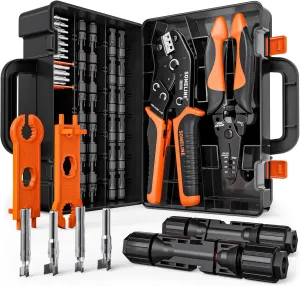 SOMELINE® Solar Connector Crimping Tool Kit, 14-10 AWG Crimper for Solar Panel Cables, Tool Kit with 12 Pairs of Solar Connectors and Wrench and Stripper and Crimper, Solar Panel Connectors