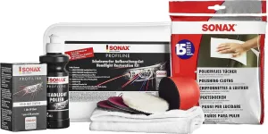 SONAX Profiline Headlight Restoration Kit | Complete DIY Headlight Repair & Protection | Removes Yellowing, Foggy Haze & Oxidation | Includes Polish, Protection, P-Ball, Pads & Microfiber | 405741