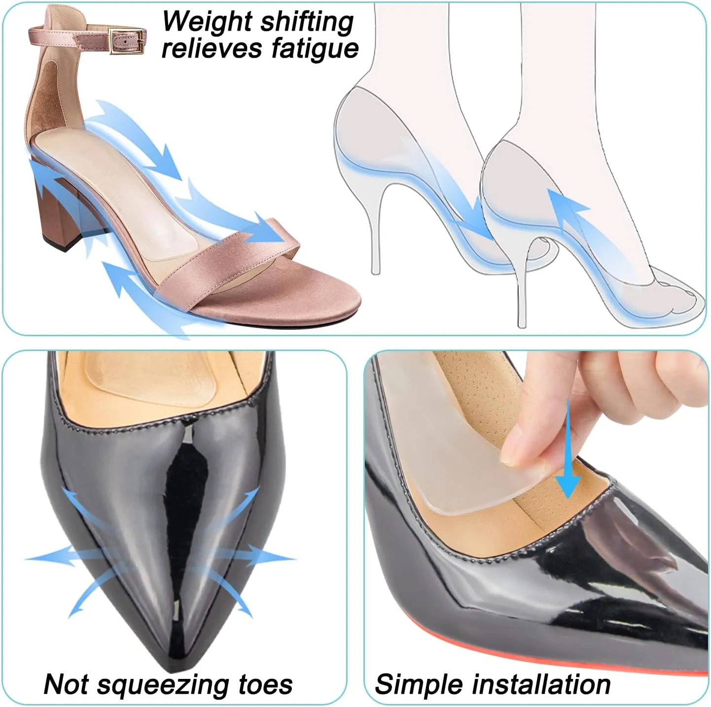 SOPROM Weight Shifting Insoles for High Heels, Transparency Gel Inserts Comfort Pads for Women Foot Pain Relief