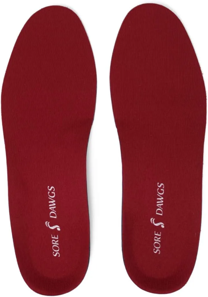 Sore Dawgs Achiever Support Insoles for Mid-Arch Active Footwear, Red, X-Large (Men's 11.5-14)