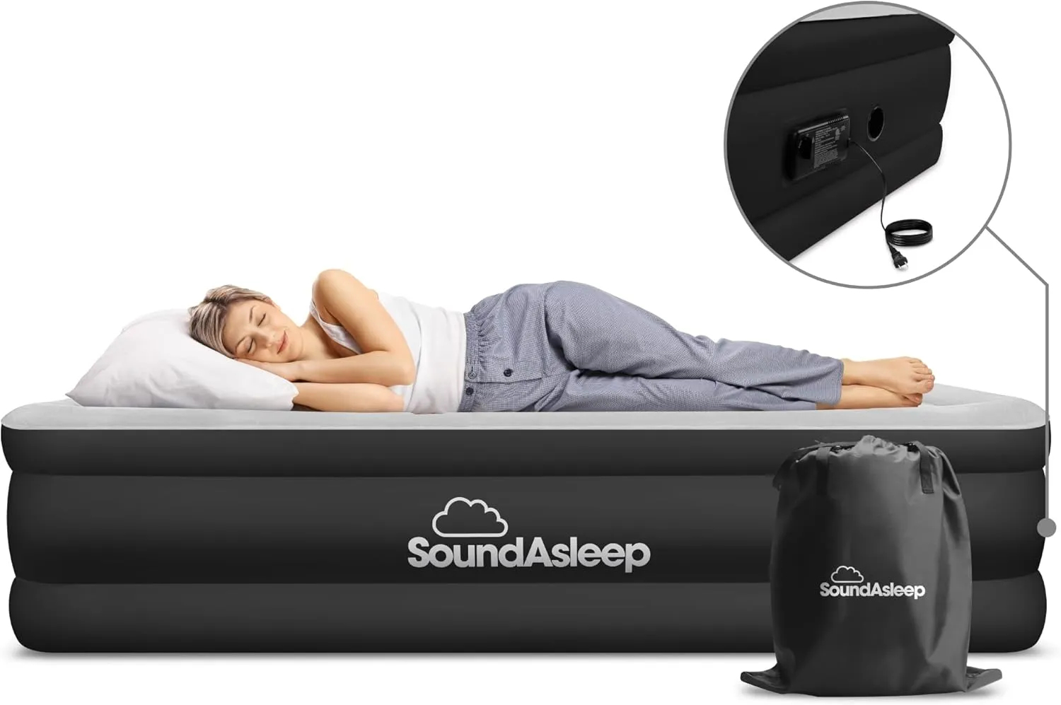 SoundAsleep Dream Series Luxury Air Mattress with ComfortCoil Technology & Built-in High Capacity Pump for Home & Camping- Double Height, Adjustable, Inflatable Blow Up, Portable - King Size