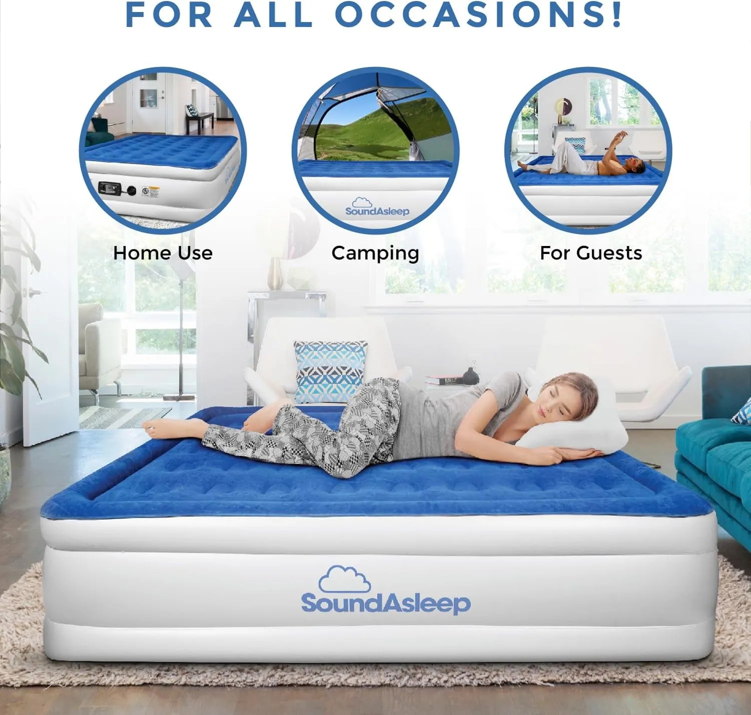 SoundAsleep Dream Series Luxury Air Mattress with ComfortCoil Technology & Built-in High Capacity Pump for Home & Camping- Double Height, Adjustable, Inflatable Blow Up, Portable - Twin Size