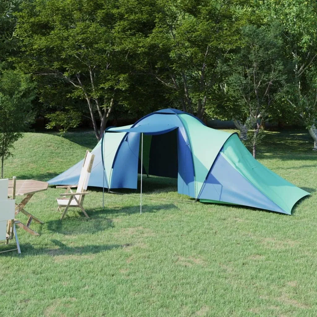 Spacious 6-Person Camping Tent for Outdoor Adventures, Quick Setup, Two Compartments, Blue and Green