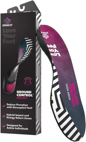 Spenco Ground Control Shoe Insoles for Women and Men, High Arch, Women's 11-12 / Men's 10-11