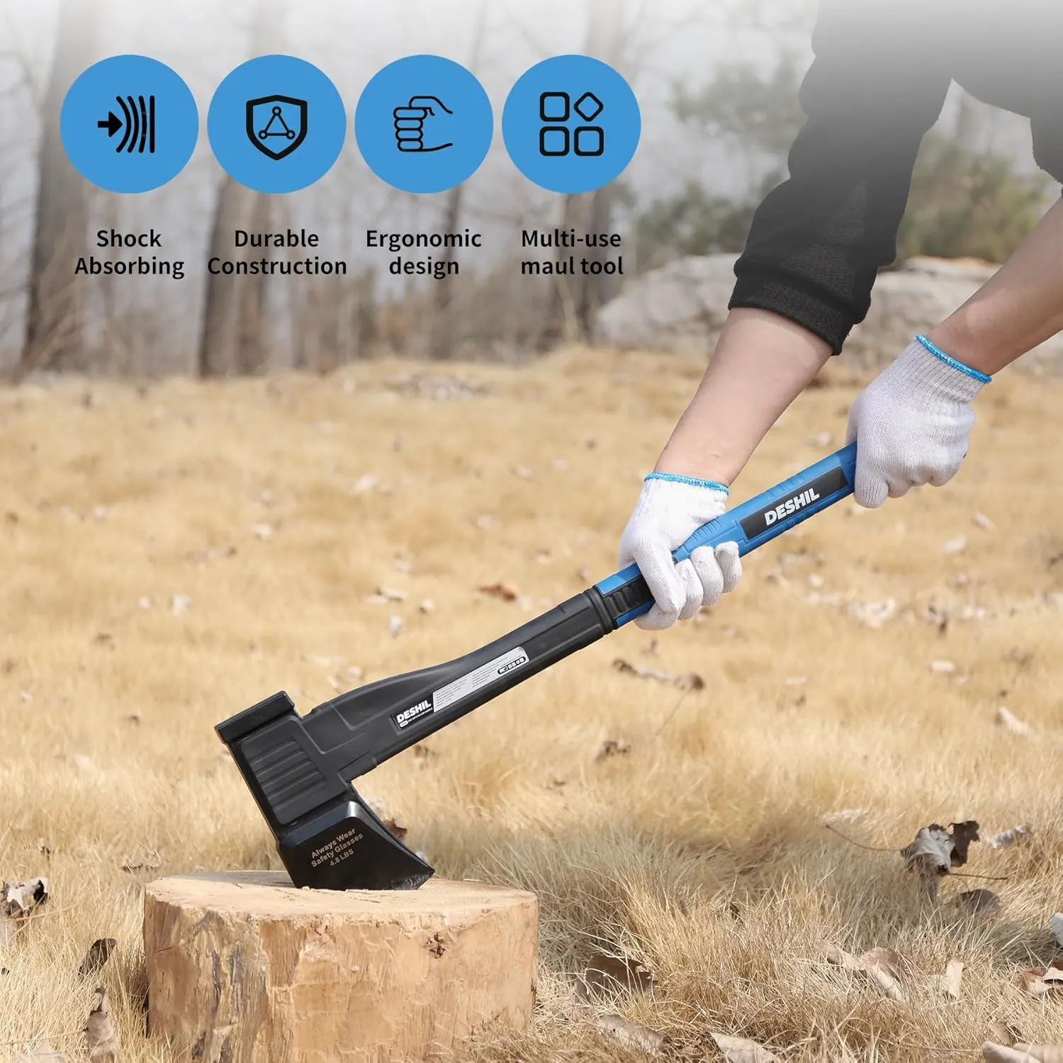 Splitting Axe, 28” 4.8 lbs Outdoor Hatchet Forged Carbon Steel Heat Treated Hand Maul Tool, Nylon Shock Reduction Handle with Anti-Slip Grip, Camping, Survival Tool, Chopping, Kindling