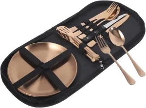 Stainless Steel Outdoor Tableware Set 8-piece Silverware Tray Camping Dinnerware Easy-clean Cutlery