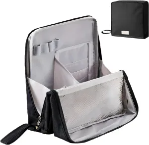 Standing Makeup Bag, Portable Multi Purpose Large Capacity with Room for Brushes and Mirror, Travel Makeup Organizer, Make Up Case, Waterproof Cosmetic Toiletry Bags with Handle (Black)