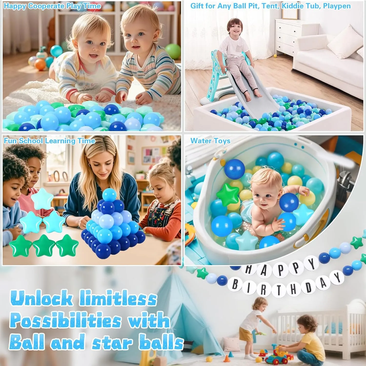 Star Ball Pit Balls for Toddlers Ball Pits, 50 100 200 500 1000 Ball Pit Ball Star Shapes for Kids, Boys Girls Bounce House, Play Tent, Baby Pool, Party Decoration.