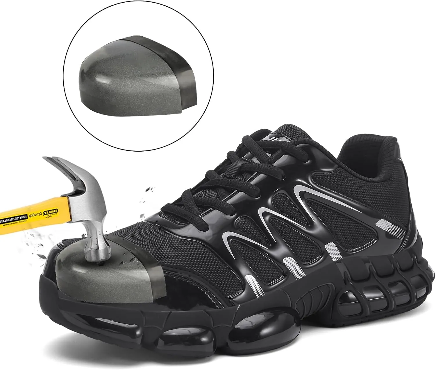 Steel Toe Sneakers for Men Women Safety Shoes Wide Composite Toe Air Cushion Slip Resistant Work Shoe Lightweight Comfortable Indestructible Industry Footwear