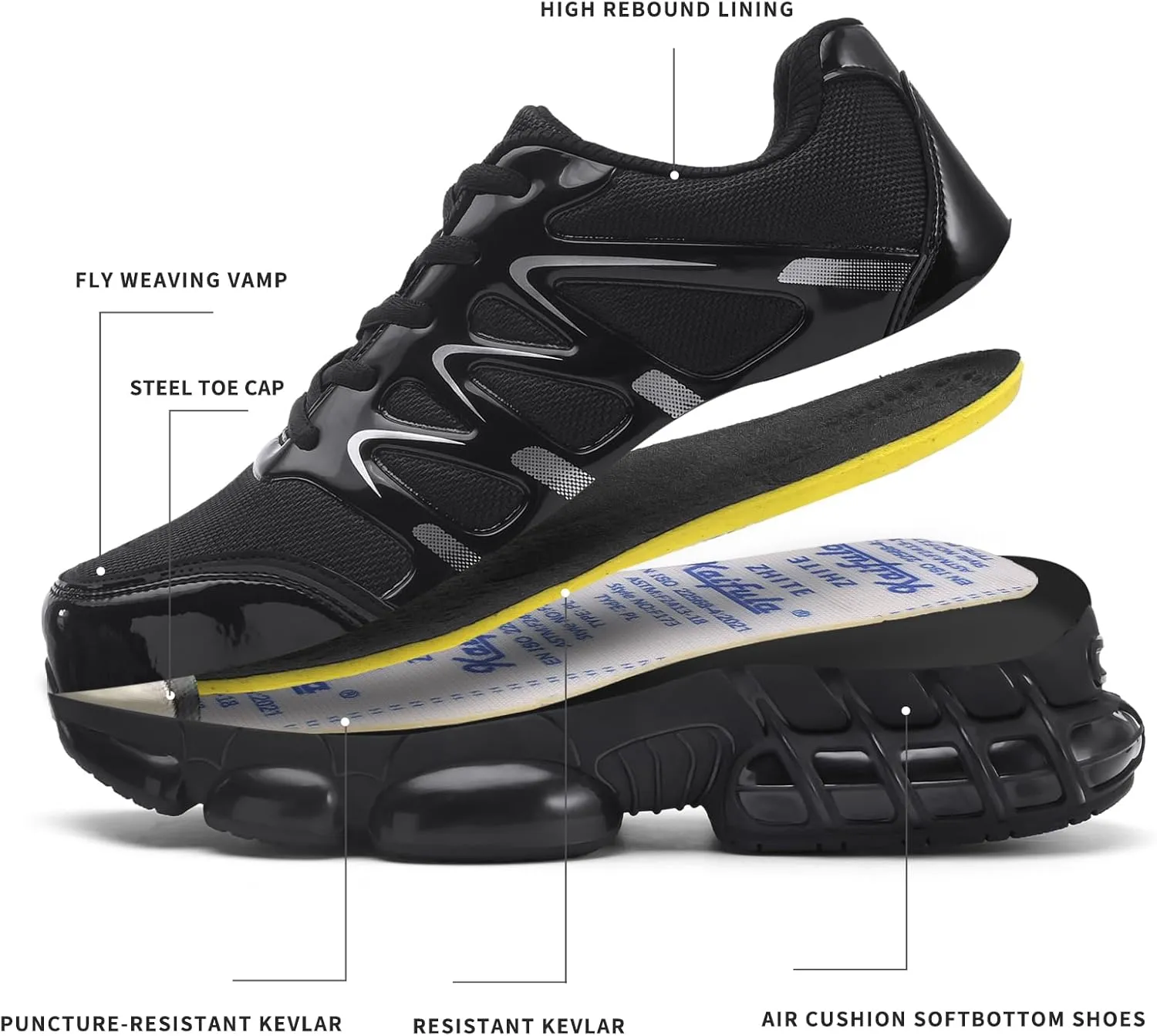 Steel Toe Sneakers for Men Women Safety Shoes Wide Composite Toe Air Cushion Slip Resistant Work Shoe Lightweight Comfortable Indestructible Industry Footwear