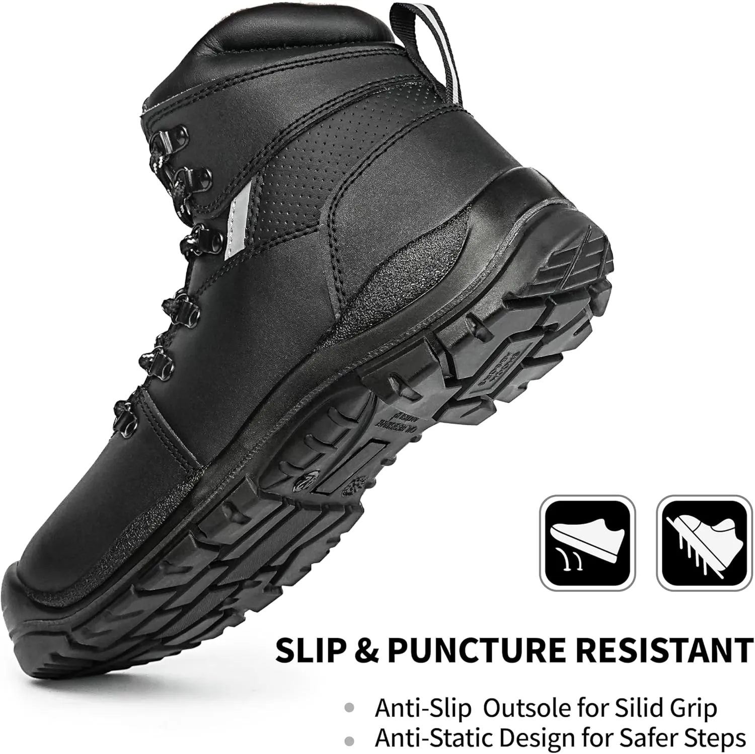Steel Toe Work Boots for Men – Waterproof Leather, Slip Resistant, Shock Absorbing, Breathable Safety Boots for Construction, Industrial, Warehouse Use