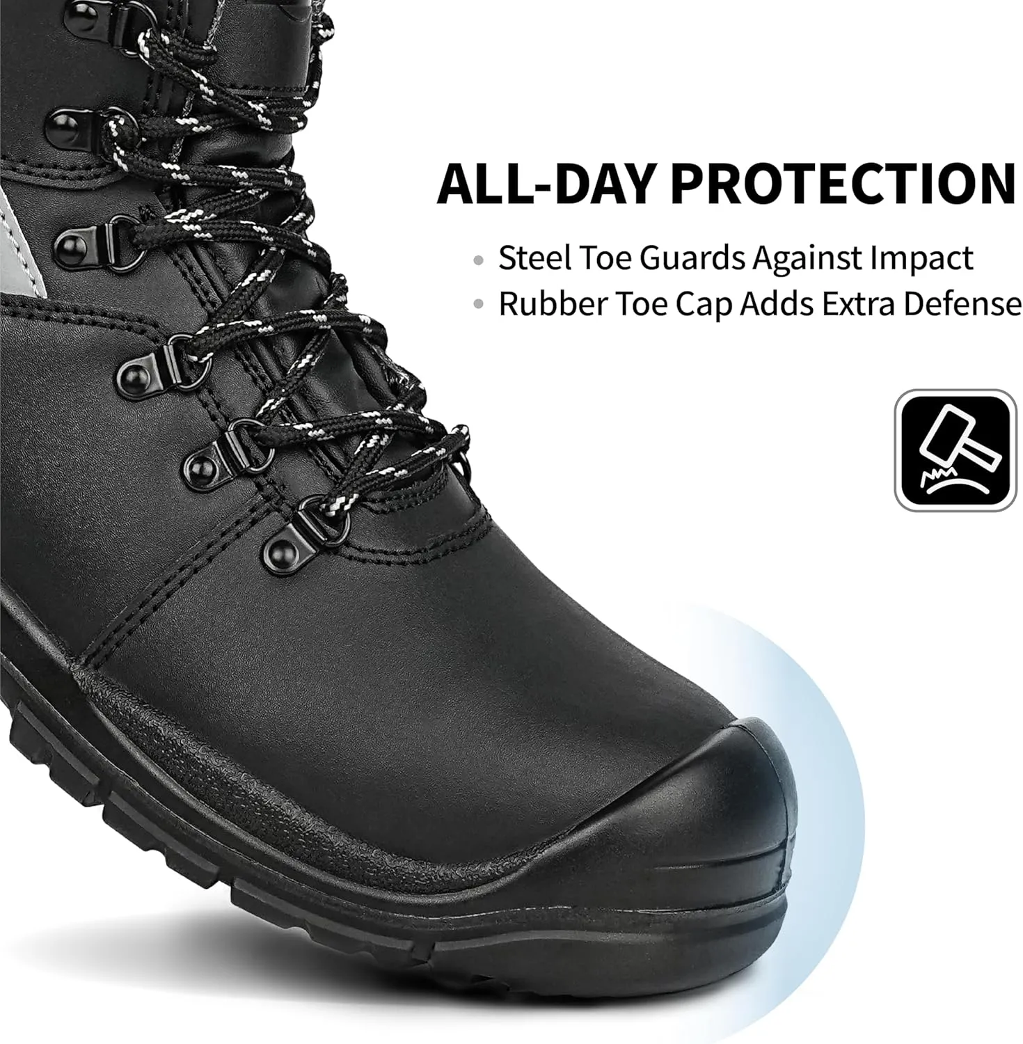Steel Toe Work Boots for Men – Waterproof Leather, Slip Resistant, Shock Absorbing, Breathable Safety Boots for Construction, Industrial, Warehouse Use