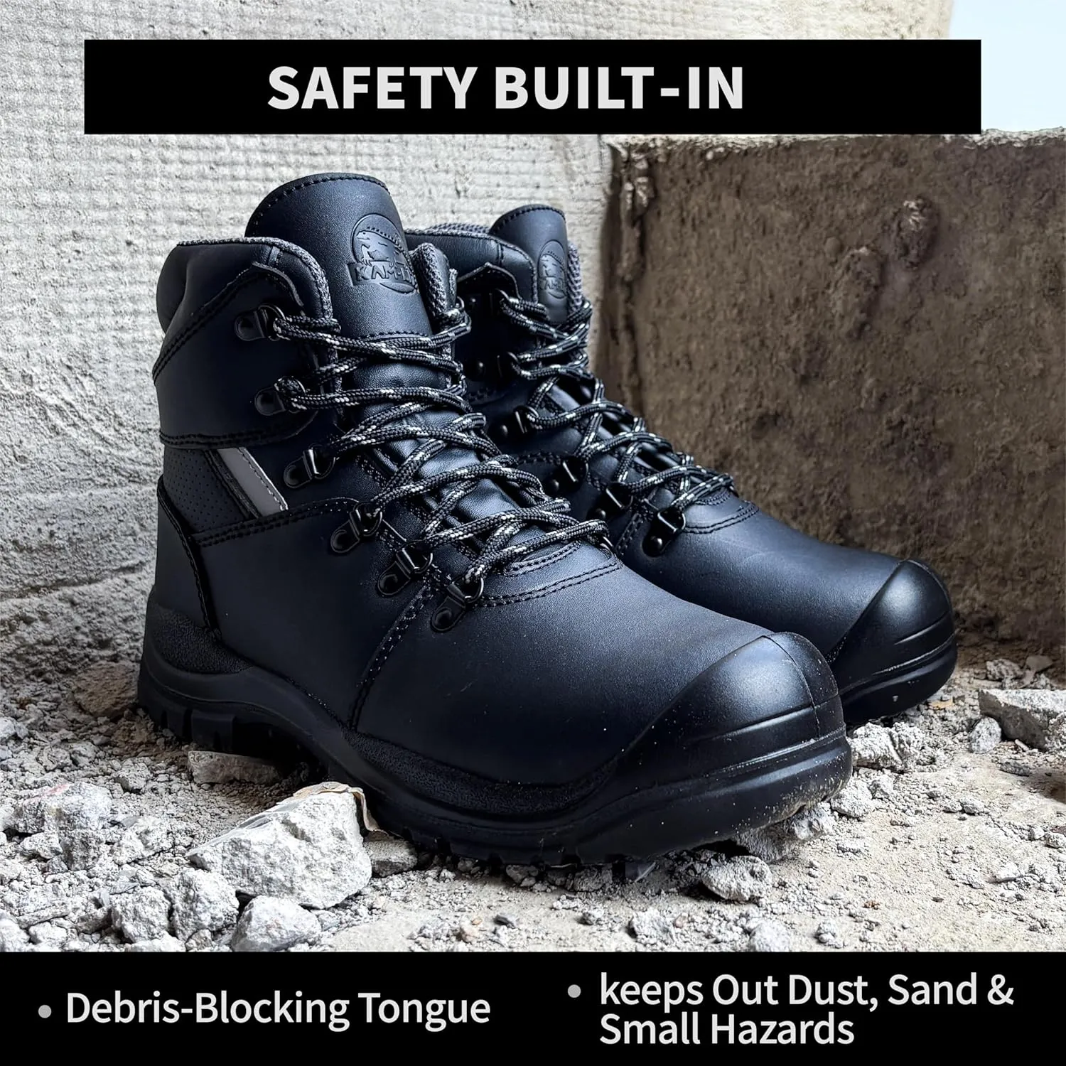 Steel Toe Work Boots for Men – Waterproof Leather, Slip Resistant, Shock Absorbing, Breathable Safety Boots for Construction, Industrial, Warehouse Use
