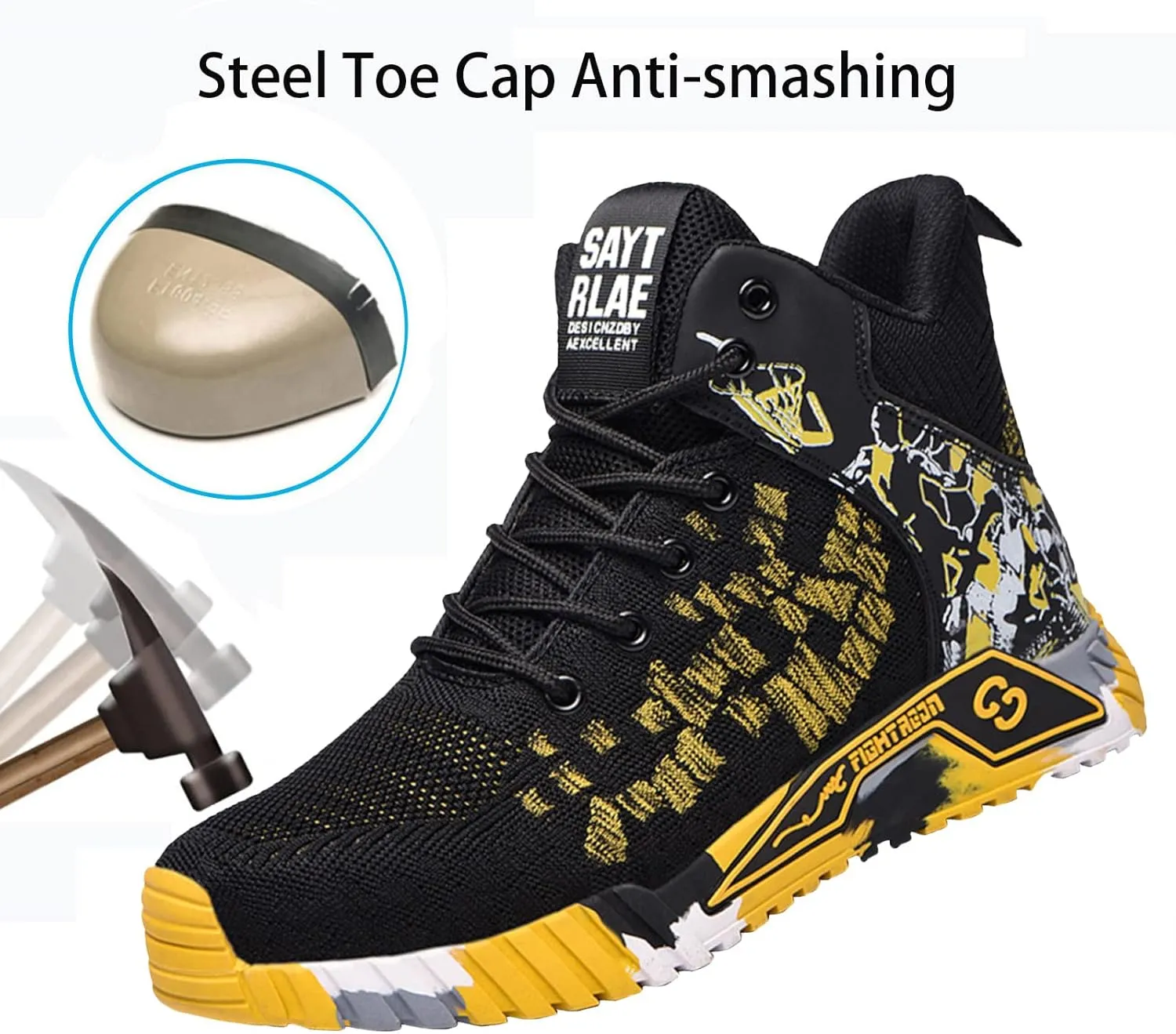 Steel Toe Work Safety Shoes Men,Lightweight Safety Sneakers Comfortable Breathable Safety Toe Slip on Work Tennis Shoe,
