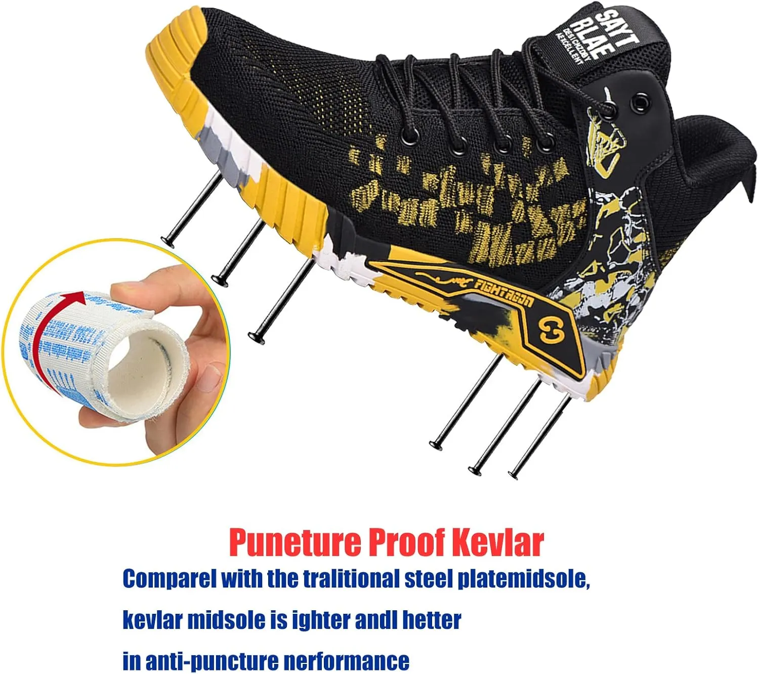 Steel Toe Work Safety Shoes Men,Lightweight Safety Sneakers Comfortable Breathable Safety Toe Slip on Work Tennis Shoe,