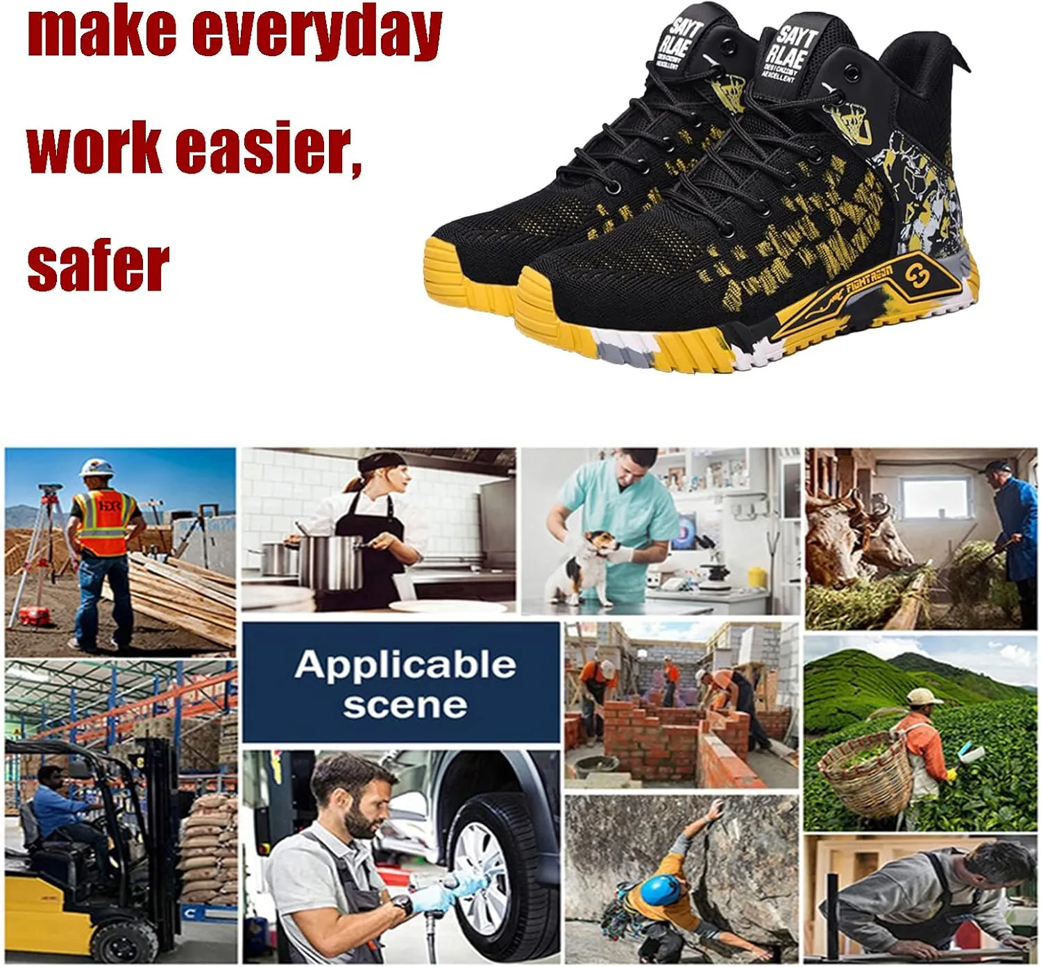 Steel Toe Work Safety Shoes Men,Lightweight Safety Sneakers Comfortable Breathable Safety Toe Slip on Work Tennis Shoe,