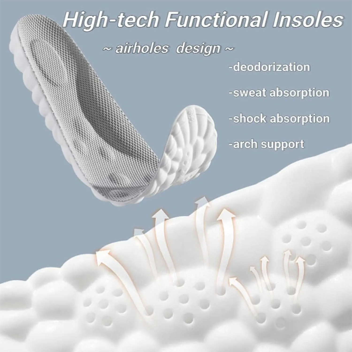 Steppers Insoles for Men Women, 2 Pairs Massage Cushion Insoles, Breathable Memory Foam Orthopedic Insoles with Arch Support (Gray * 2, Men 8-8.5 / Women 9.5-10)