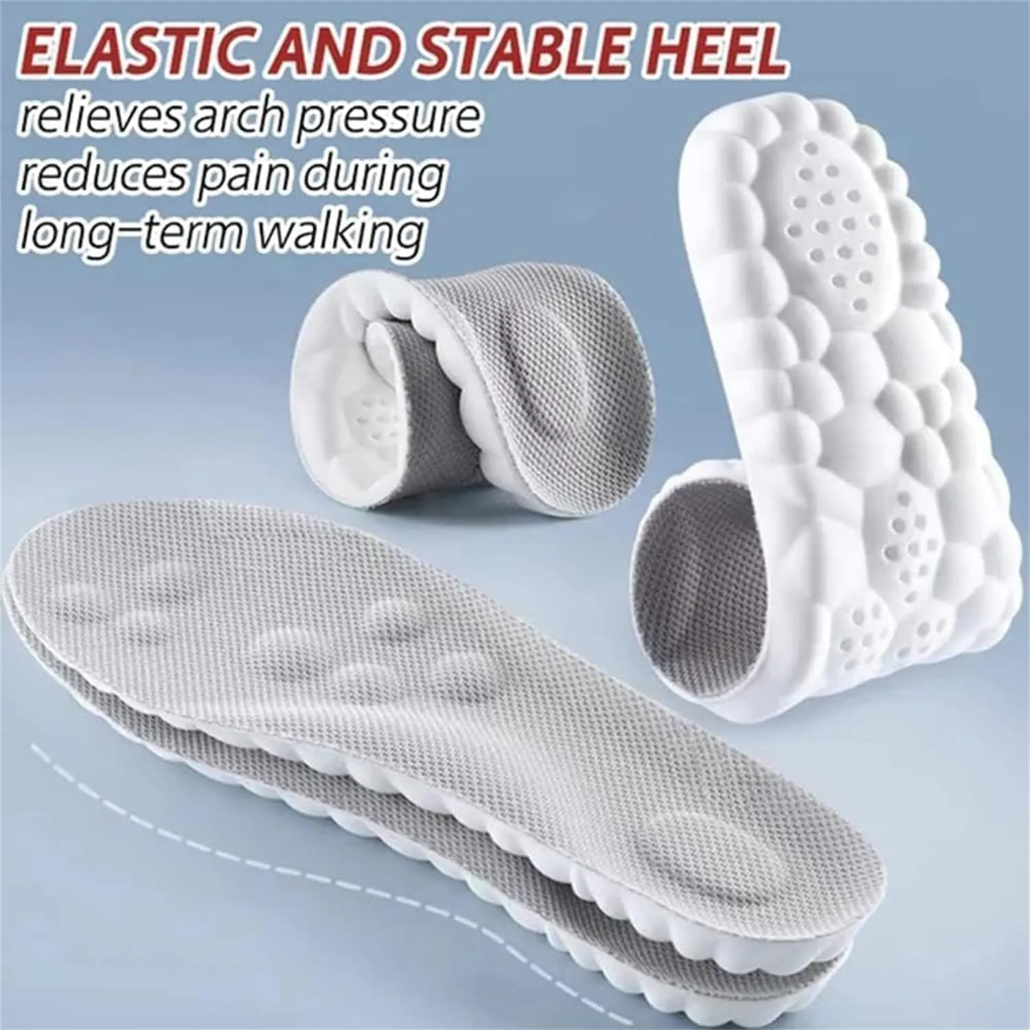Steppers Insoles for Men Women, 2 Pairs Massage Cushion Insoles, Breathable Memory Foam Orthopedic Insoles with Arch Support (Gray * 2, Men 8-8.5 / Women 9.5-10)