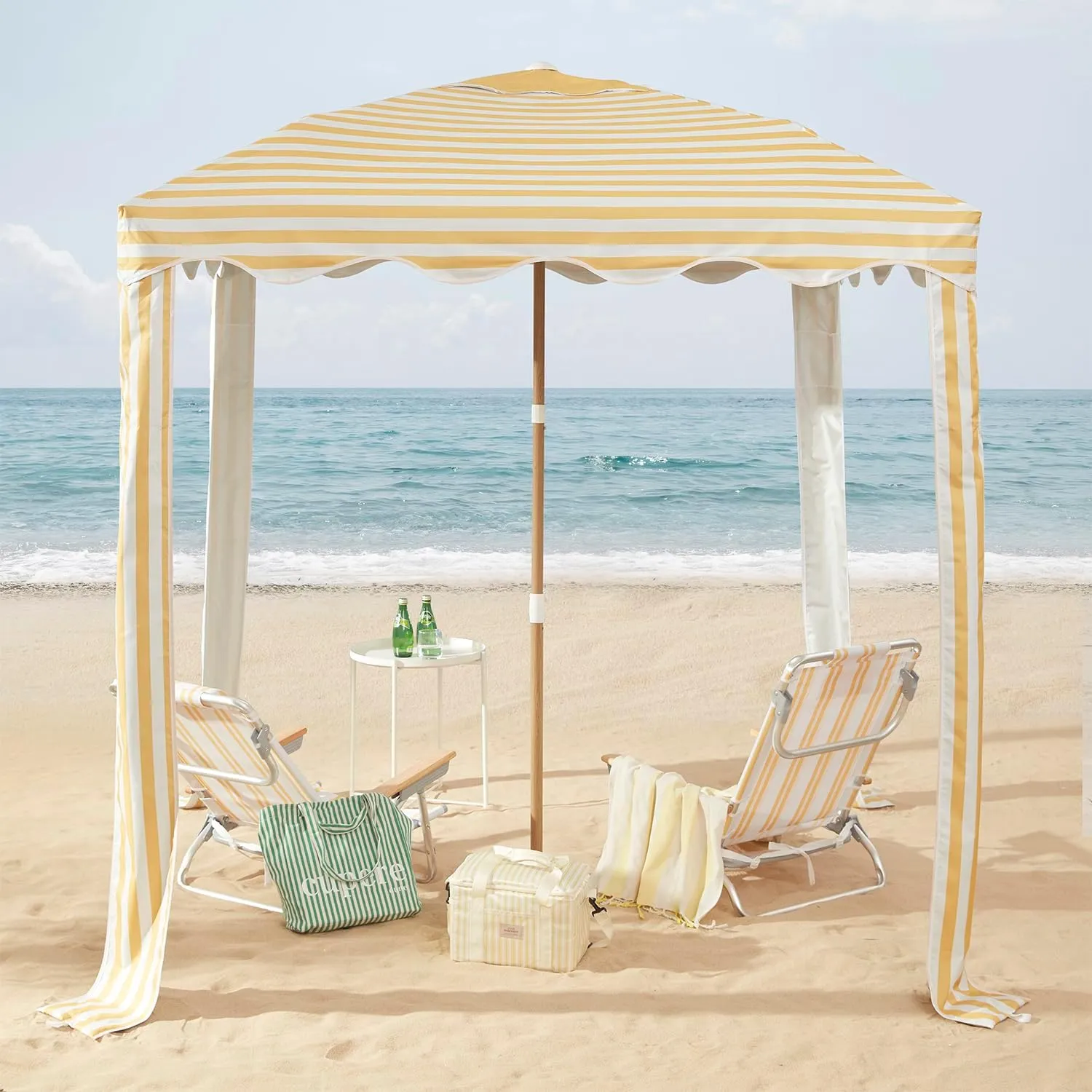 Striped Beach Cabana 6.5 x 6.5 FT UPF 50 Sun Shelter with Vent Sand Pockets and Wind Resistant Easy Setup Portable Beach Canopy Tent for Outdoor Shade (Sunshine)