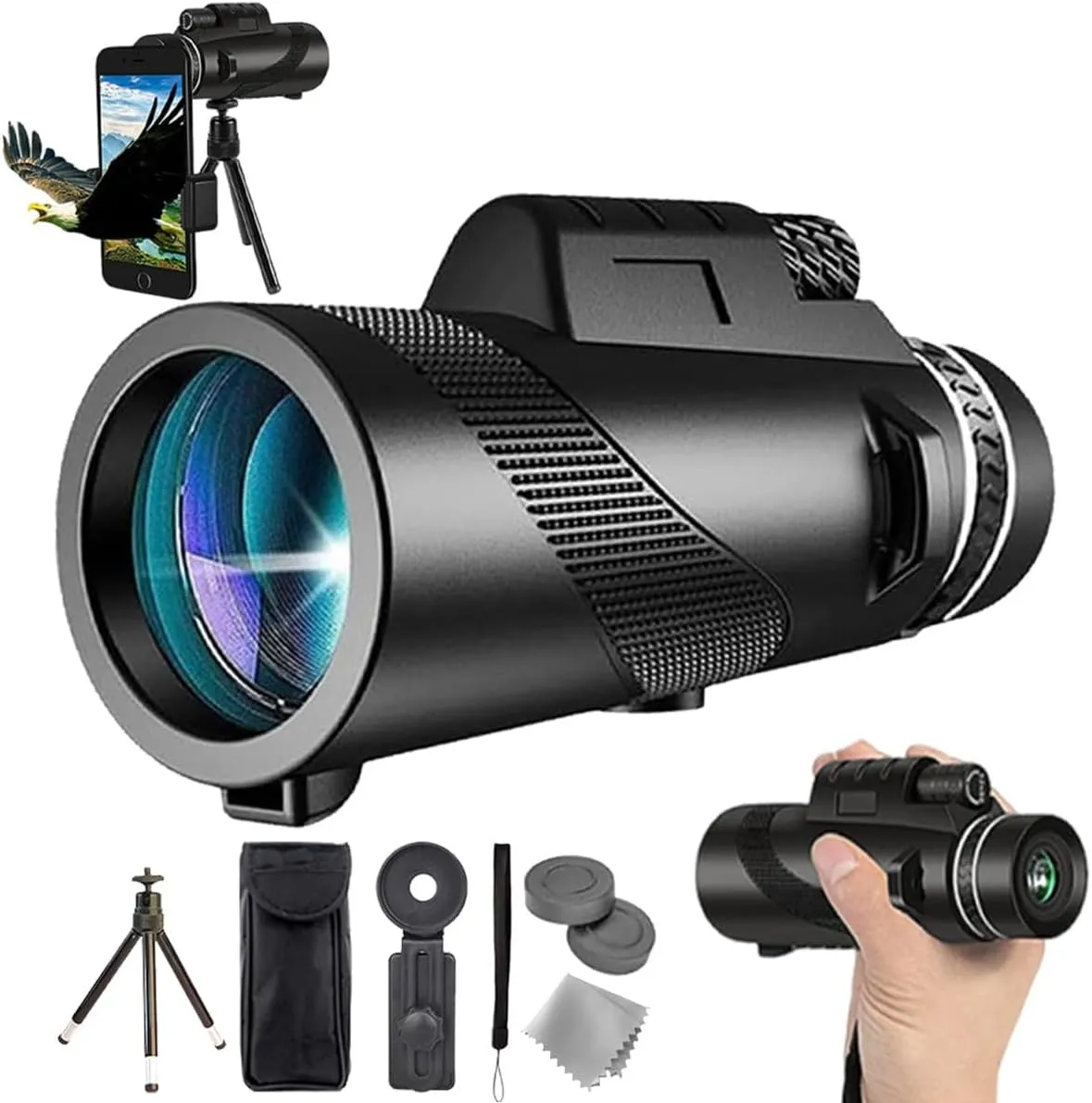 Stscope 360 Monocular, High Power Telescope with Phone Adapter, Tripod & Hand Strap, BAK4 Prism & FMC Lens, Lightweight Portable for Adults, Bird Watching, Camping, Hiking, Travel, Concert