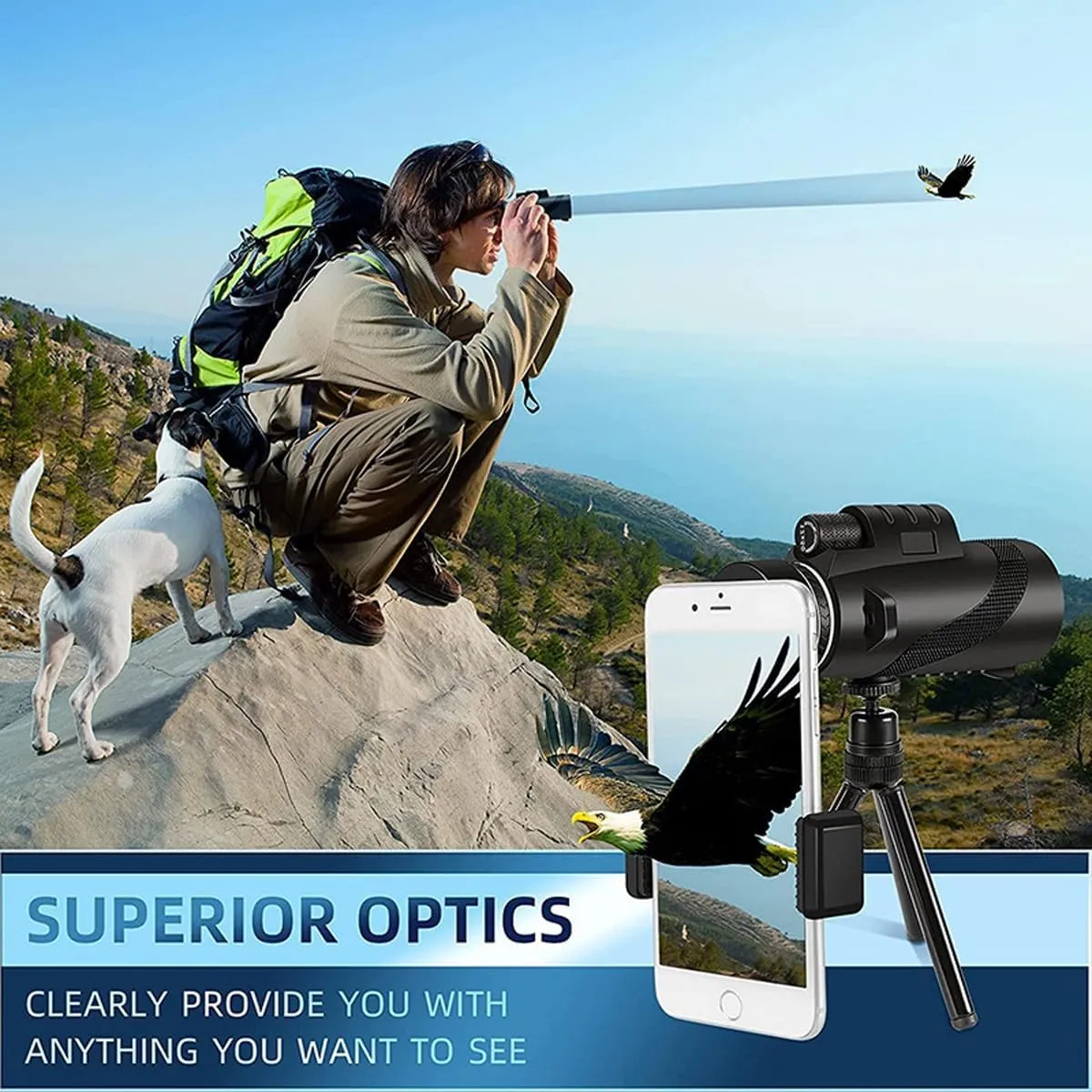 Stscope 360 Monocular, High Power Telescope with Phone Adapter, Tripod & Hand Strap, BAK4 Prism & FMC Lens, Lightweight Portable for Adults, Bird Watching, Camping, Hiking, Travel, Concert
