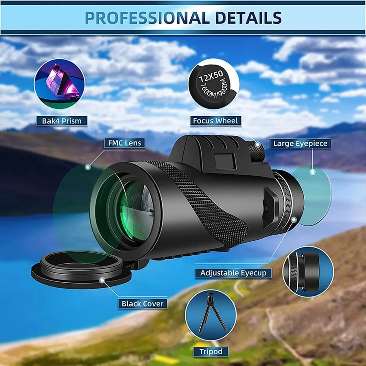 Stscope 360 Monocular, High Power Telescope with Phone Adapter, Tripod & Hand Strap, BAK4 Prism & FMC Lens, Lightweight Portable for Adults, Bird Watching, Camping, Hiking, Travel, Concert