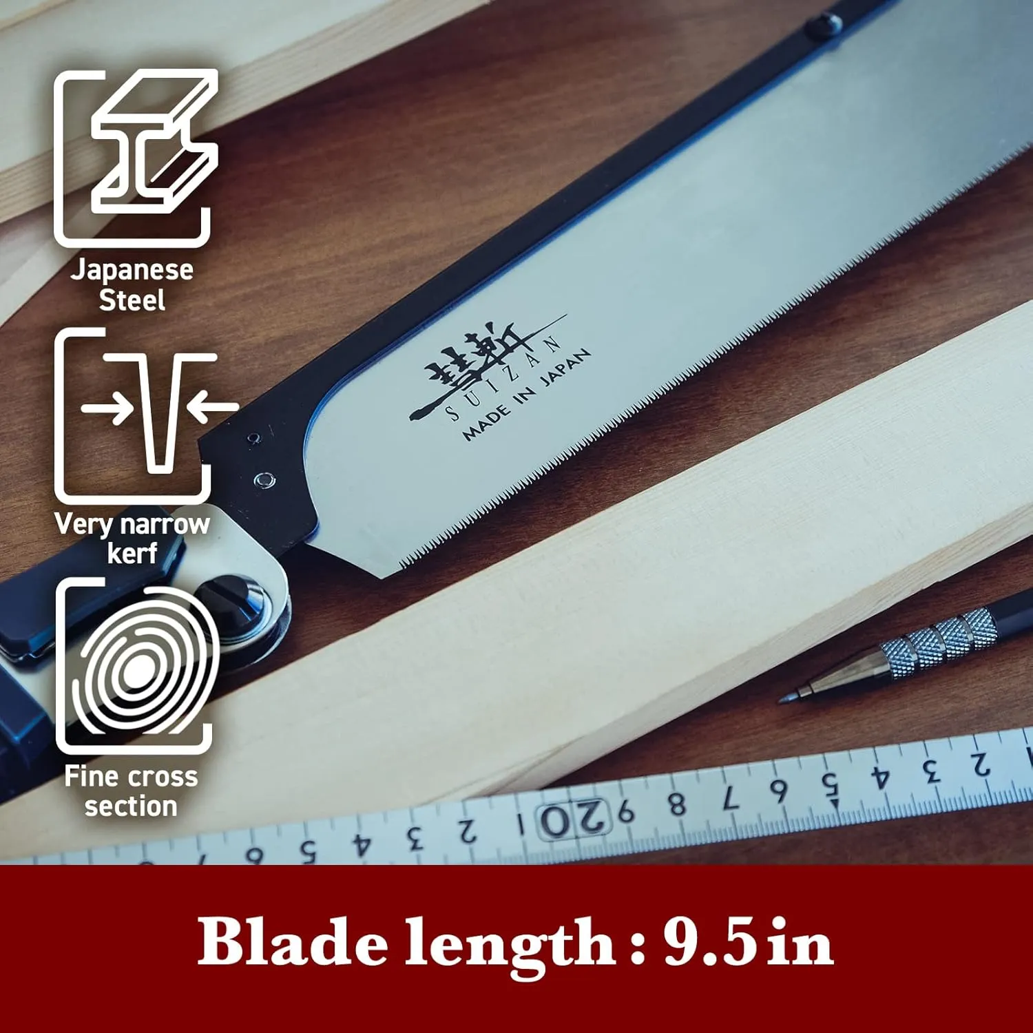 SUIZAN Folding Dozuki Dovetail Saw 9.5" Crosscut - Professional Japanese Pullsaw Handsaw Woodworking Tools