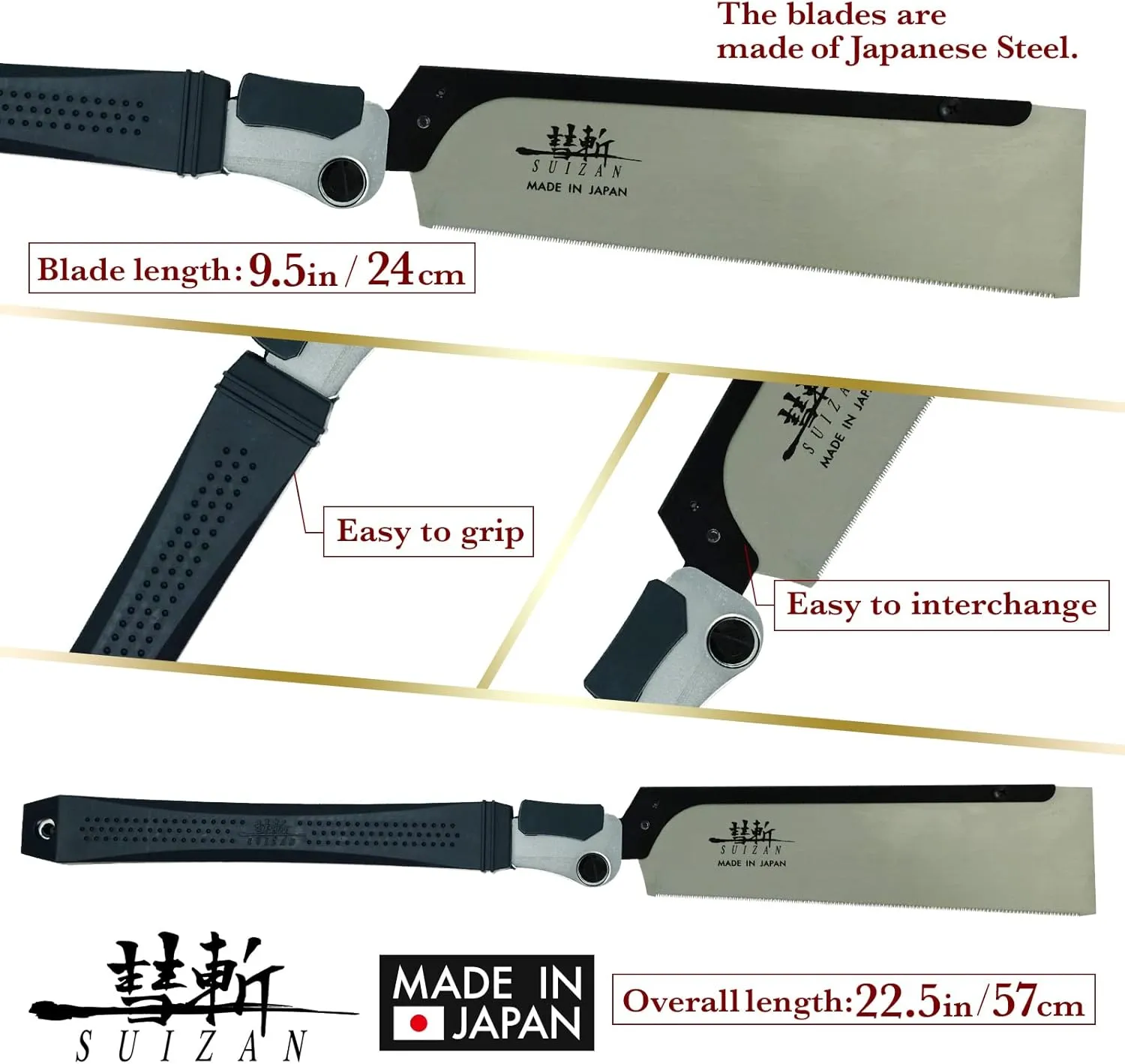 SUIZAN Folding Dozuki Dovetail Saw 9.5" Crosscut - Professional Japanese Pullsaw Handsaw Woodworking Tools