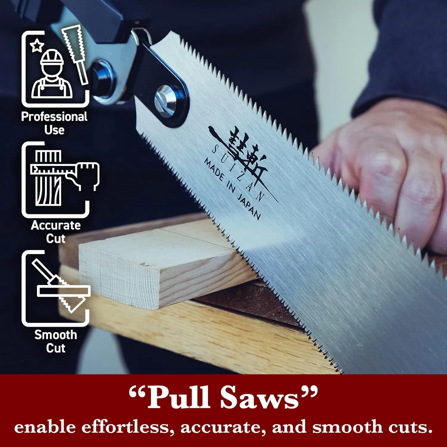 SUIZAN Folding Ryoba Double Edge Saw 9.5" - Professional Japanese Pullsaw Handsaw Woodworking Tools