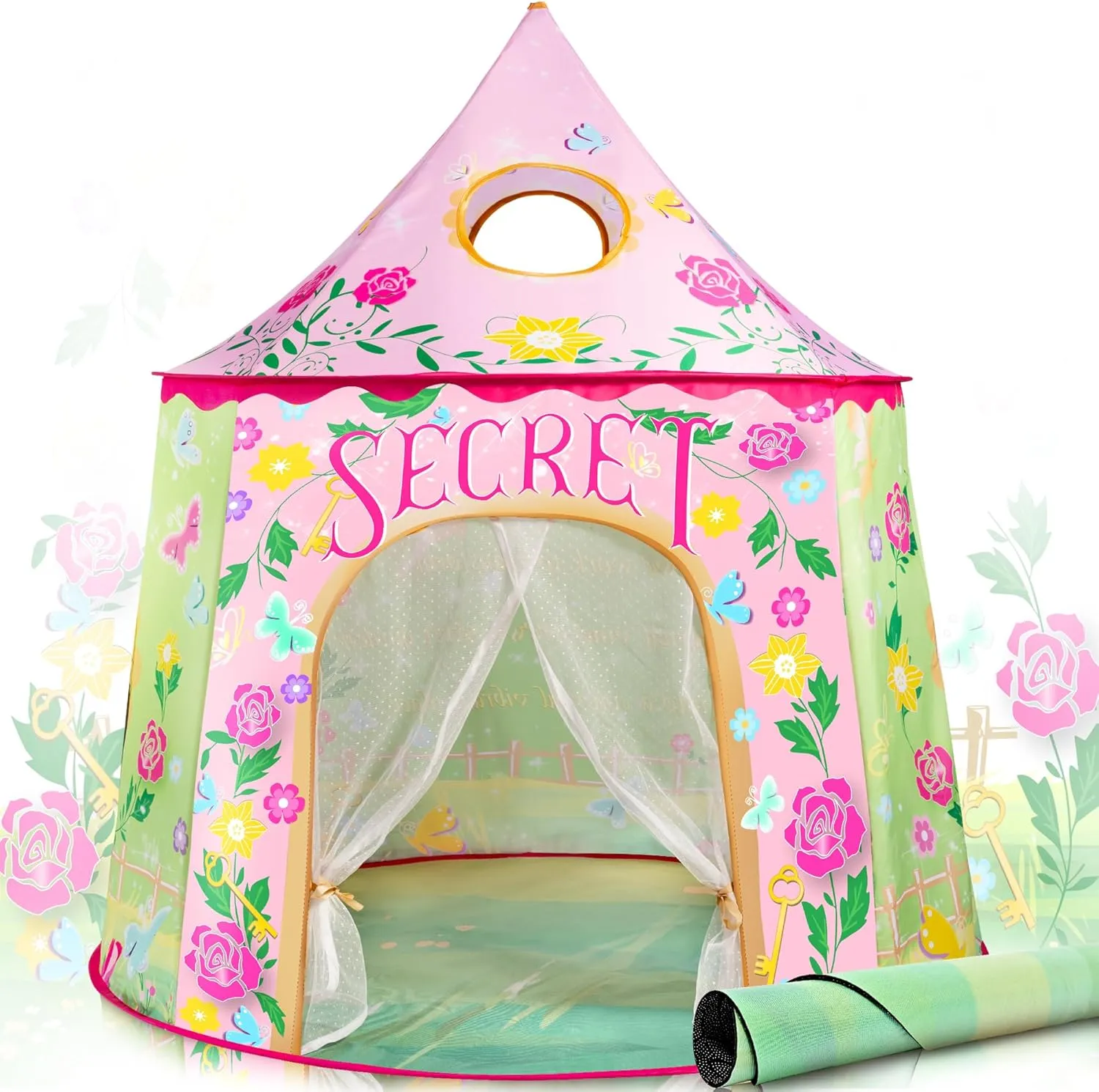 SULIFEEL Kids Play Pop Up Tent with Mat for Toddler Girls and Boys Ages 1   Years Party Children Foldable Tent Birthday Toy for Baby Garden Theme Playhouse Indoor Games