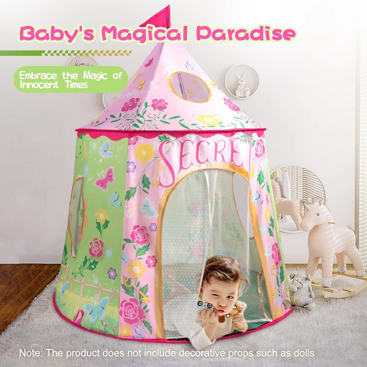 SULIFEEL Kids Play Pop Up Tent with Mat for Toddler Girls and Boys Ages 1   Years Party Children Foldable Tent Birthday Toy for Baby Garden Theme Playhouse Indoor Games