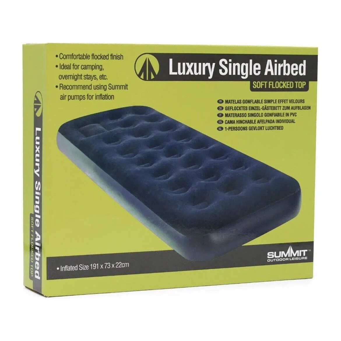 Summit Blue Flocked Single Inflatable Air Bed Outdoor Camping Mattress