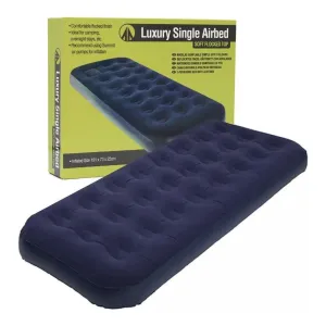 Summit Blue Flocked Single Inflatable Air Bed Outdoor Camping Mattress