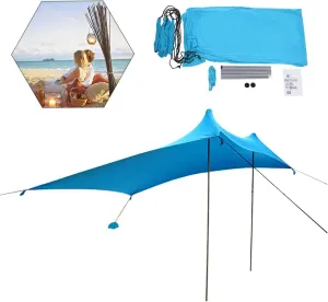 Sun Ninja Beach Tent shelter Includes Sand Shovels, Ground Nails, stabilizer Poles, Outdoor pop-up awnings for Camping, Fishing, and Backyard Fun