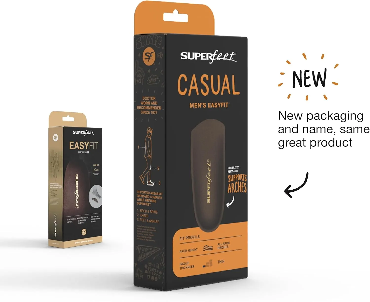 Superfeet Casual Men's Easyfit Insoles - Comfort Shoe Inserts for Men - Anti-Fatigue Orthotic Insoles for Dress Shoes - Professional Grade - Size 9.5-11 Men