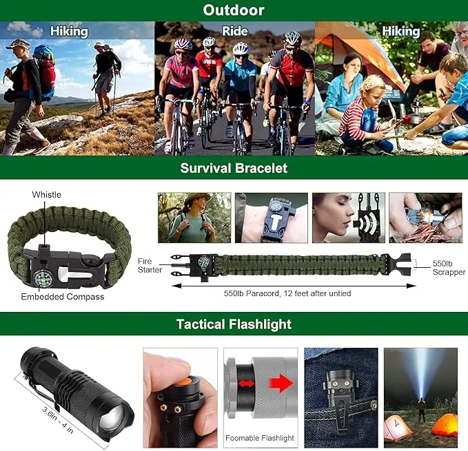 Survival Kit 28 in 1, Survival Gear Tool Emergency Tactical Equipment