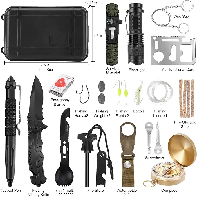 Survival Kit 28 in 1, Survival Gear Tool Emergency Tactical Equipment