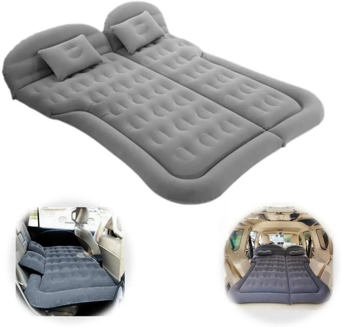 SUV Air Mattress Car Bed Inflatable Mattress for Truck Backseat - Portable Air Mattress with Flocking Surface and Pillows Foldable Air Bed for Home Tent Camping Travel - Grey
