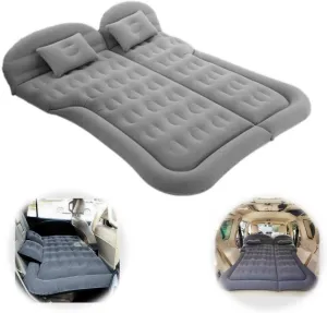 SUV Air Mattress Car Bed Inflatable Mattress for Truck Backseat - Portable Air Mattress with Flocking Surface and Pillows Foldable Air Bed for Home Tent Camping Travel - Grey