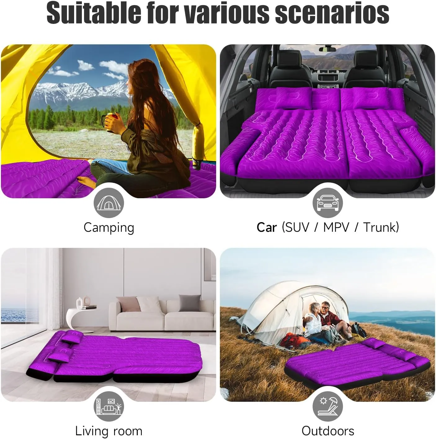 SUV Air Mattress - Double-Sided Flocking Travel Camping Bed with Air Pump & 2 Pillows